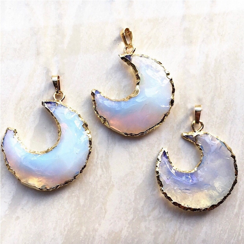 Gold opalite crescent moon pendant